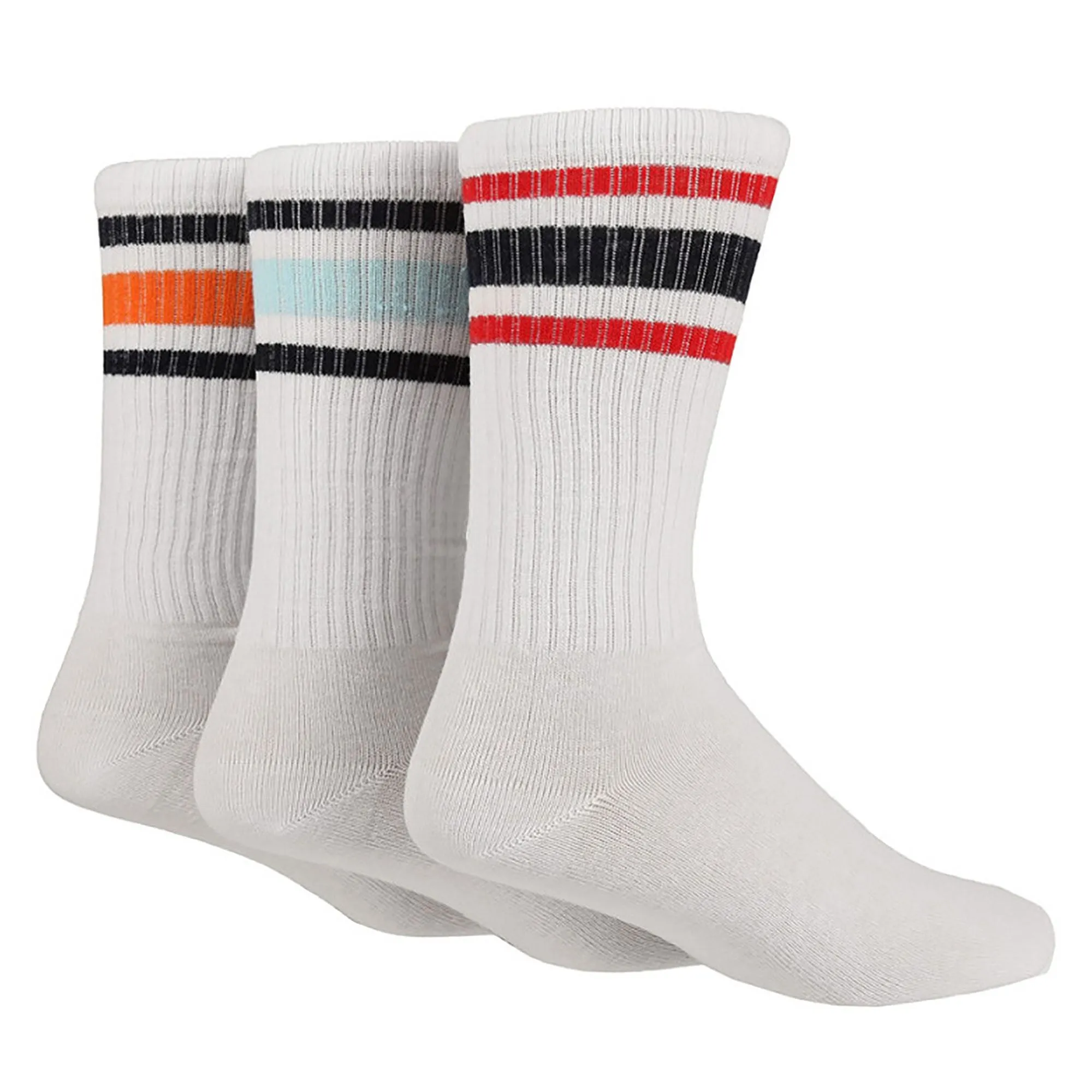3 Pack Mens Retro Double Stripe Sport Socks