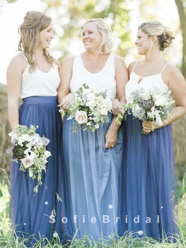 A-Line V-Neck Sleeveless Two Piece Tulle Bridesmaid Dresses,SFWG0001