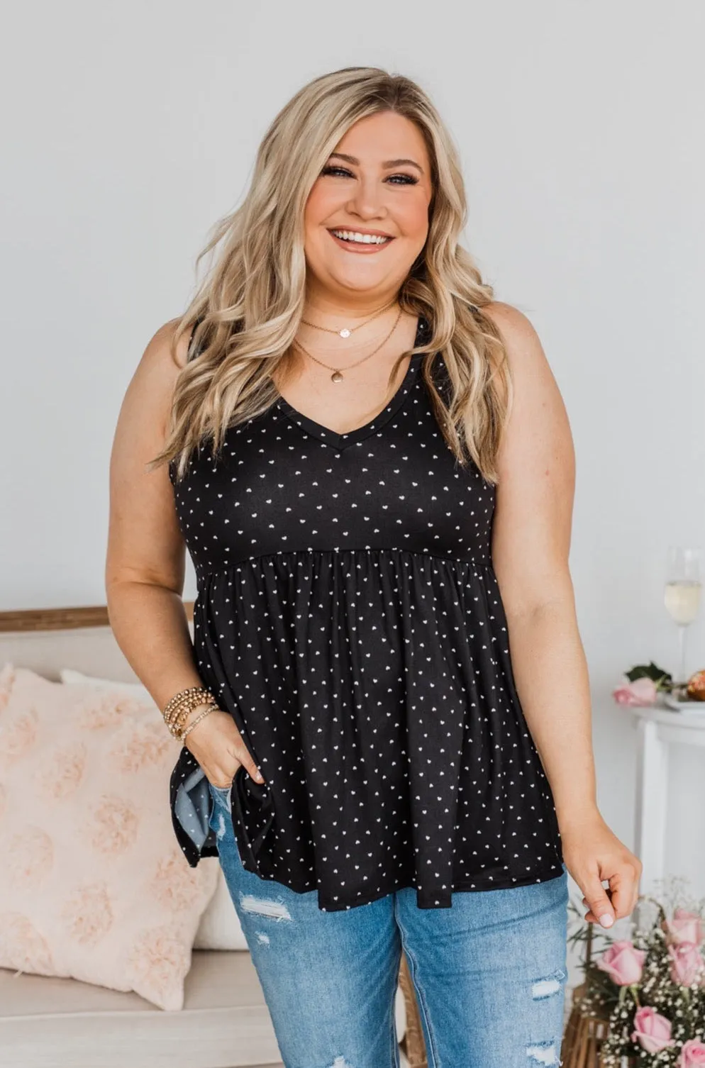 Always Be Yours V-Neck Tank Top- Black