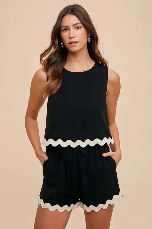 Annie Wear Ric Rac Trim Detailed Top & Shorts Set