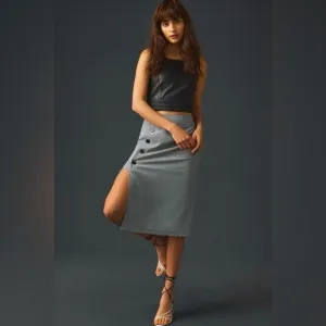 Anthropologie X Mare Mare Asymmetrical Button-down Midi Skirt Side Slit Size XS