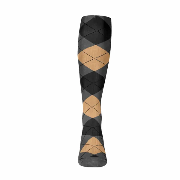 Argyle Mens Knee High Golf Sock | Charcoal Black Khaki