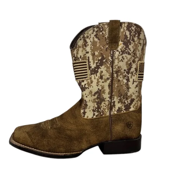 Ariat Western Boot Kids US 5.5 Brown Camo Patriot USA 10019913 Rustic Distressed