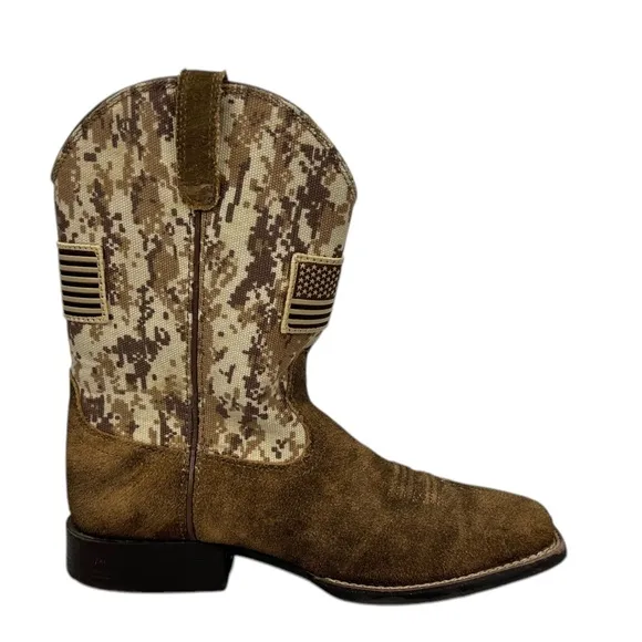 Ariat Western Boot Kids US 5.5 Brown Camo Patriot USA 10019913 Rustic Distressed