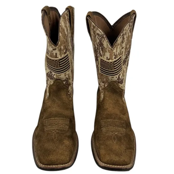 Ariat Western Boot Kids US 5.5 Brown Camo Patriot USA 10019913 Rustic Distressed