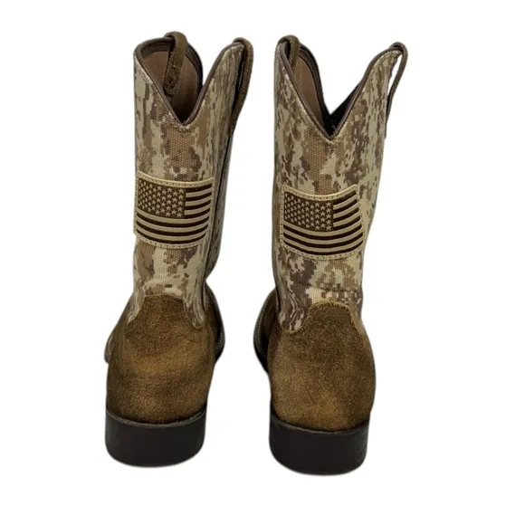 Ariat Western Boot Kids US 5.5 Brown Camo Patriot USA 10019913 Rustic Distressed