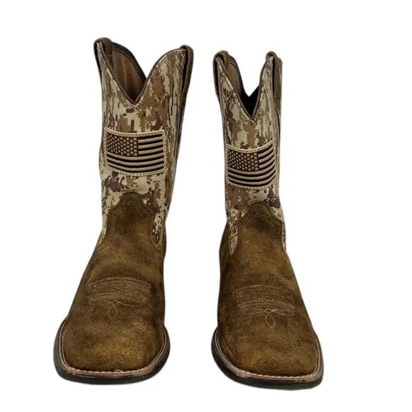 Ariat Western Boot Kids US 5.5 Brown Camo Patriot USA 10019913 Rustic Distressed