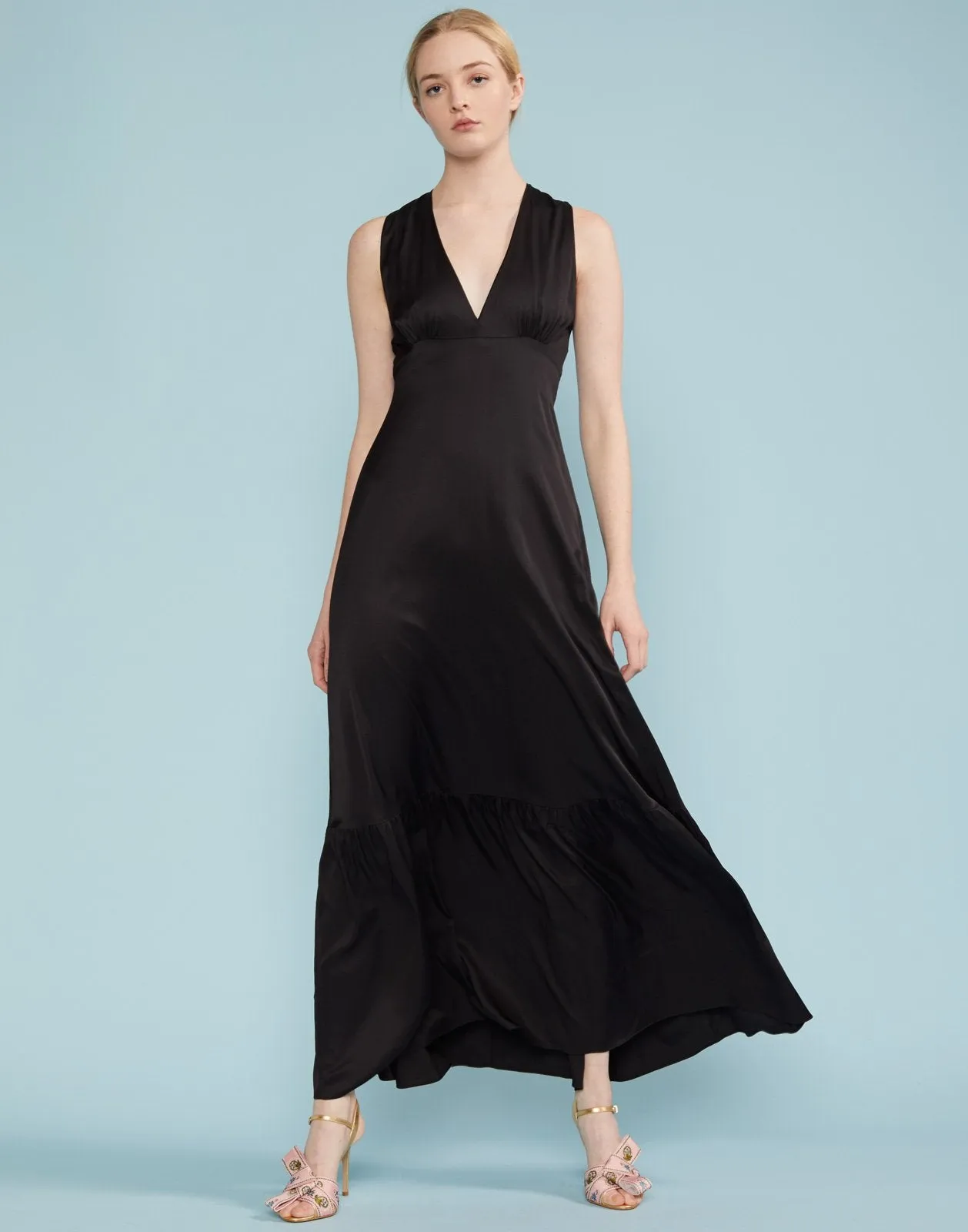 Asher V Neck Flounce Maxi Dress