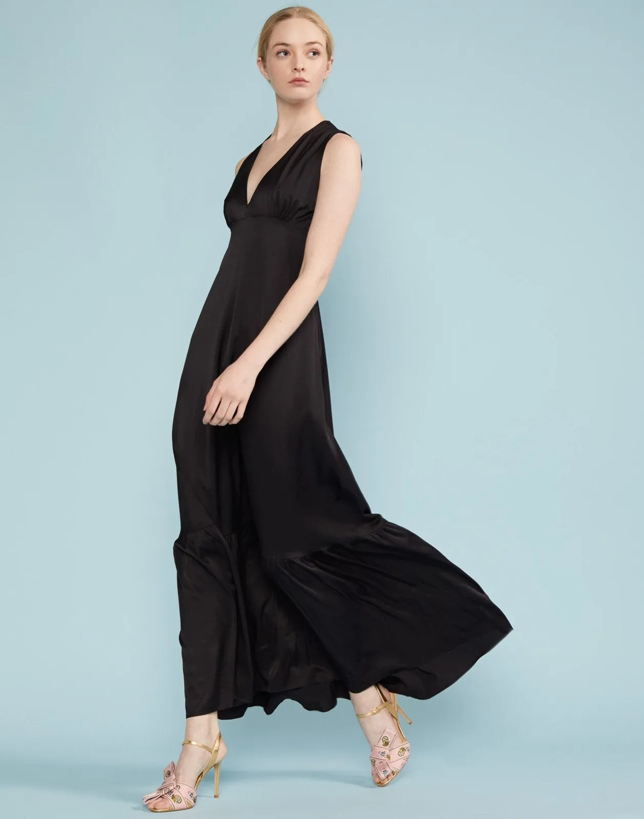 Asher V Neck Flounce Maxi Dress