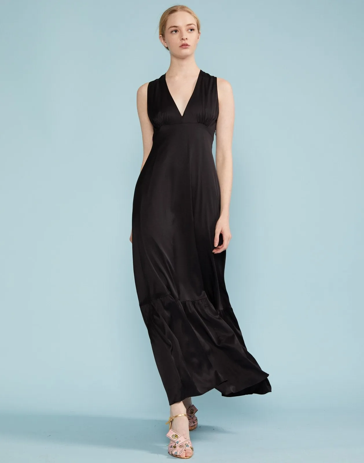 Asher V Neck Flounce Maxi Dress