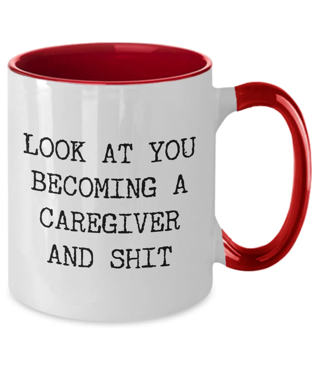 Becoming A Caregiver Mug Two-Tone Coffee Cup Funny Gift