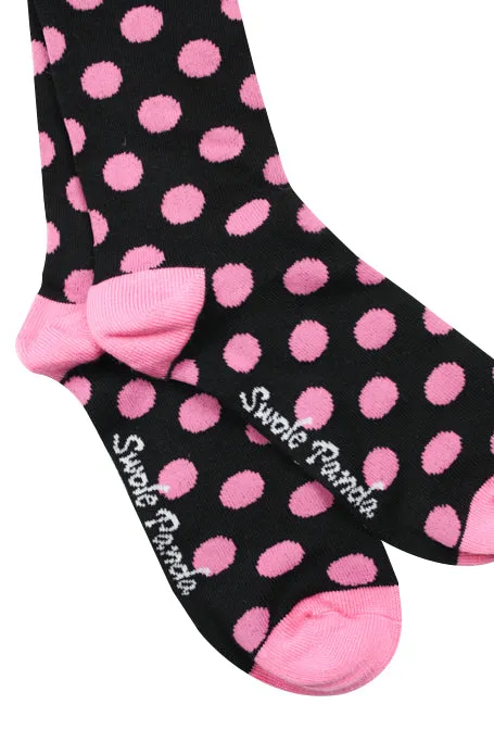 Black and Pink Polka Dots Bamboo Socks by Swole Panda, Size 4-7
