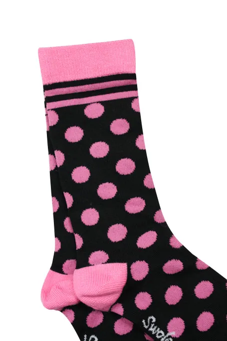 Black and Pink Polka Dots Bamboo Socks by Swole Panda, Size 4-7