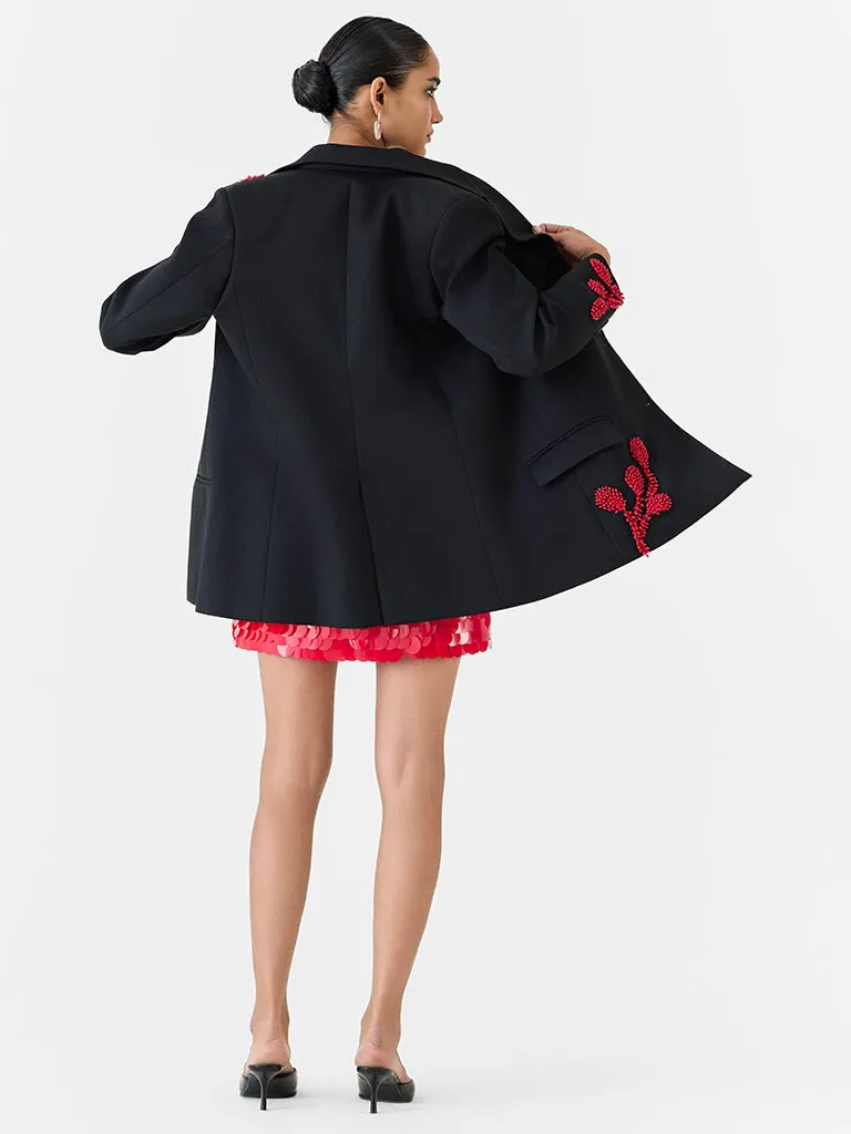 Black Cherry Embroidered Blazer