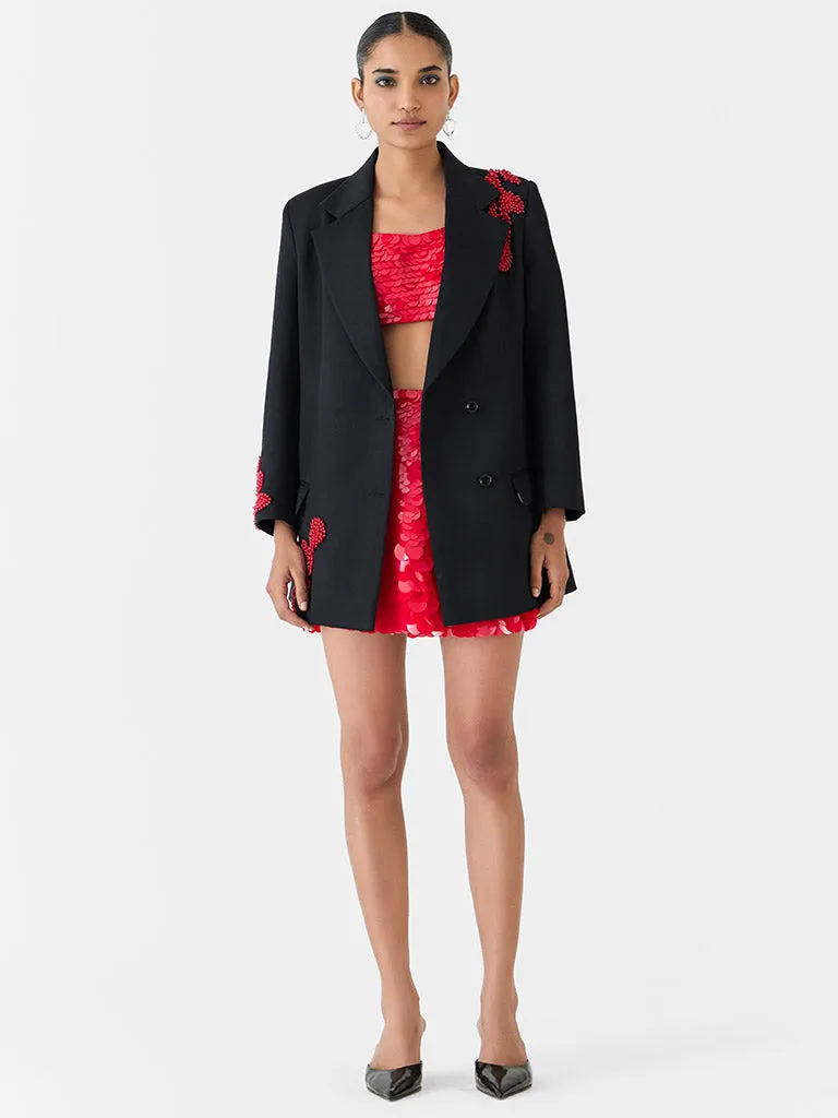 Black Cherry Embroidered Blazer