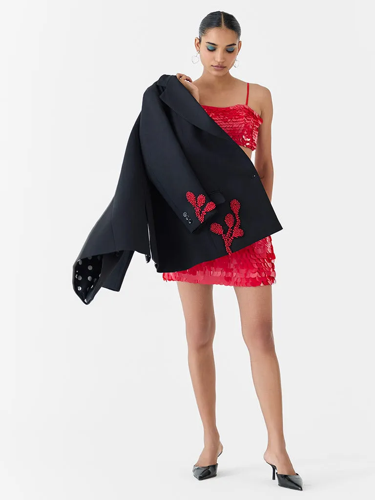 Black Cherry Embroidered Blazer