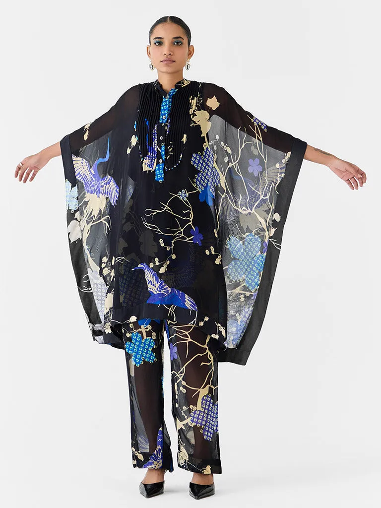 Black Crane Organza Kimono & Pants Co-ord