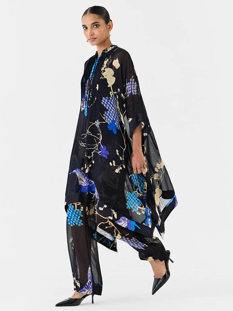 Black Crane Organza Kimono & Pants Co-ord