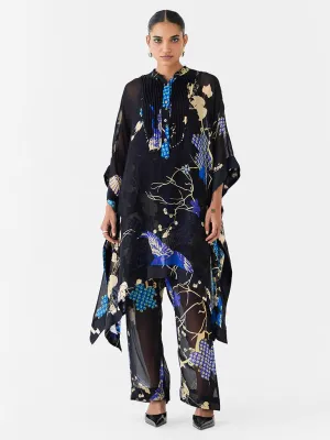 Black Crane Organza Kimono & Pants Co-ord