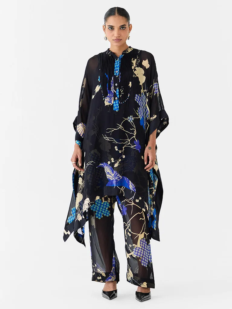 Black Crane Organza Kimono & Pants Co-ord