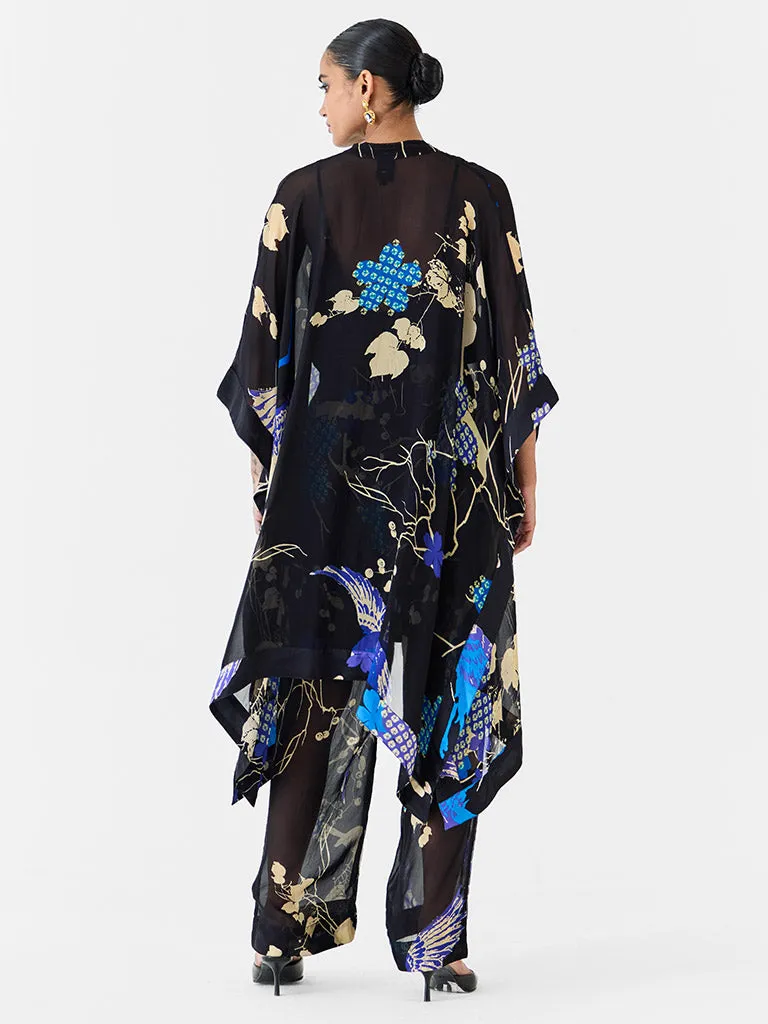 Black Crane Organza Kimono & Pants Co-ord