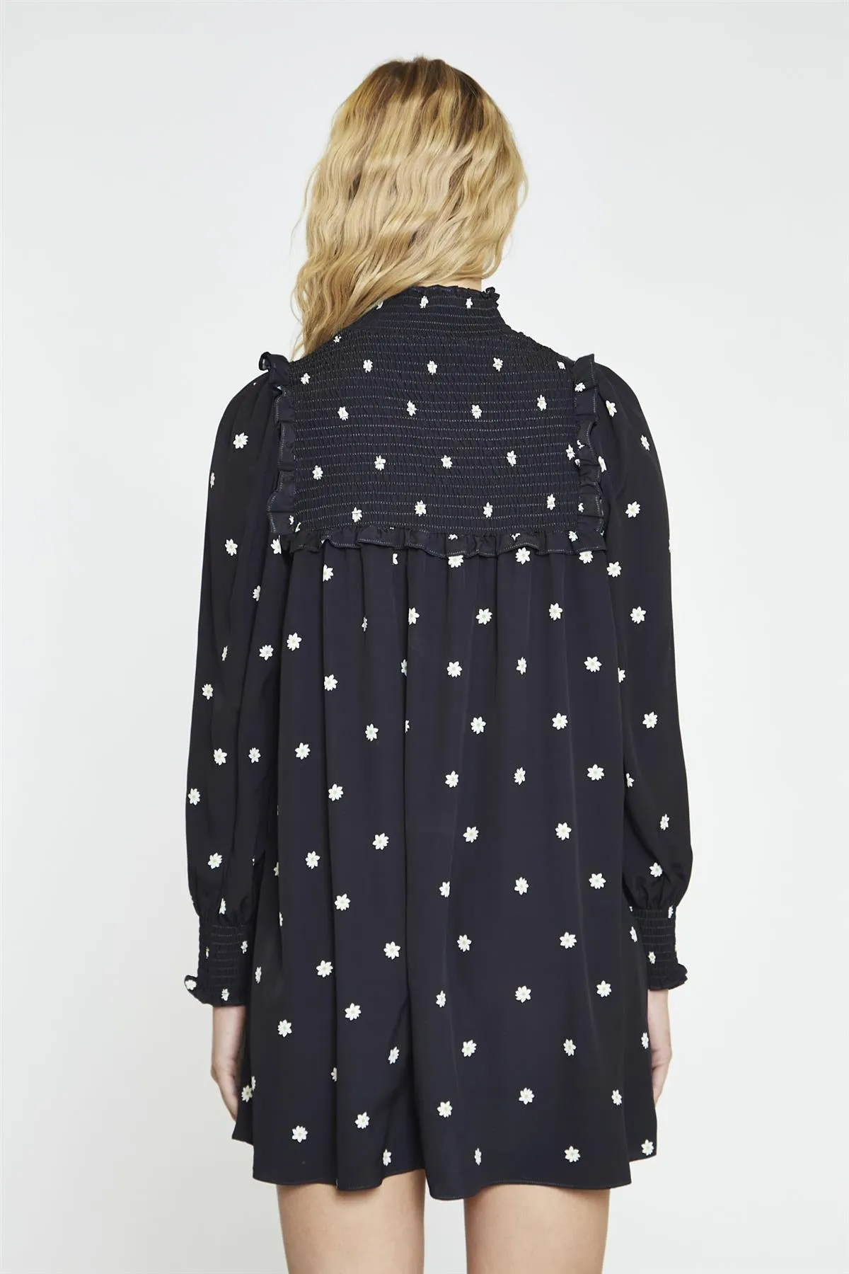 Black-Daisy Turtle-Neck Mini-Dress