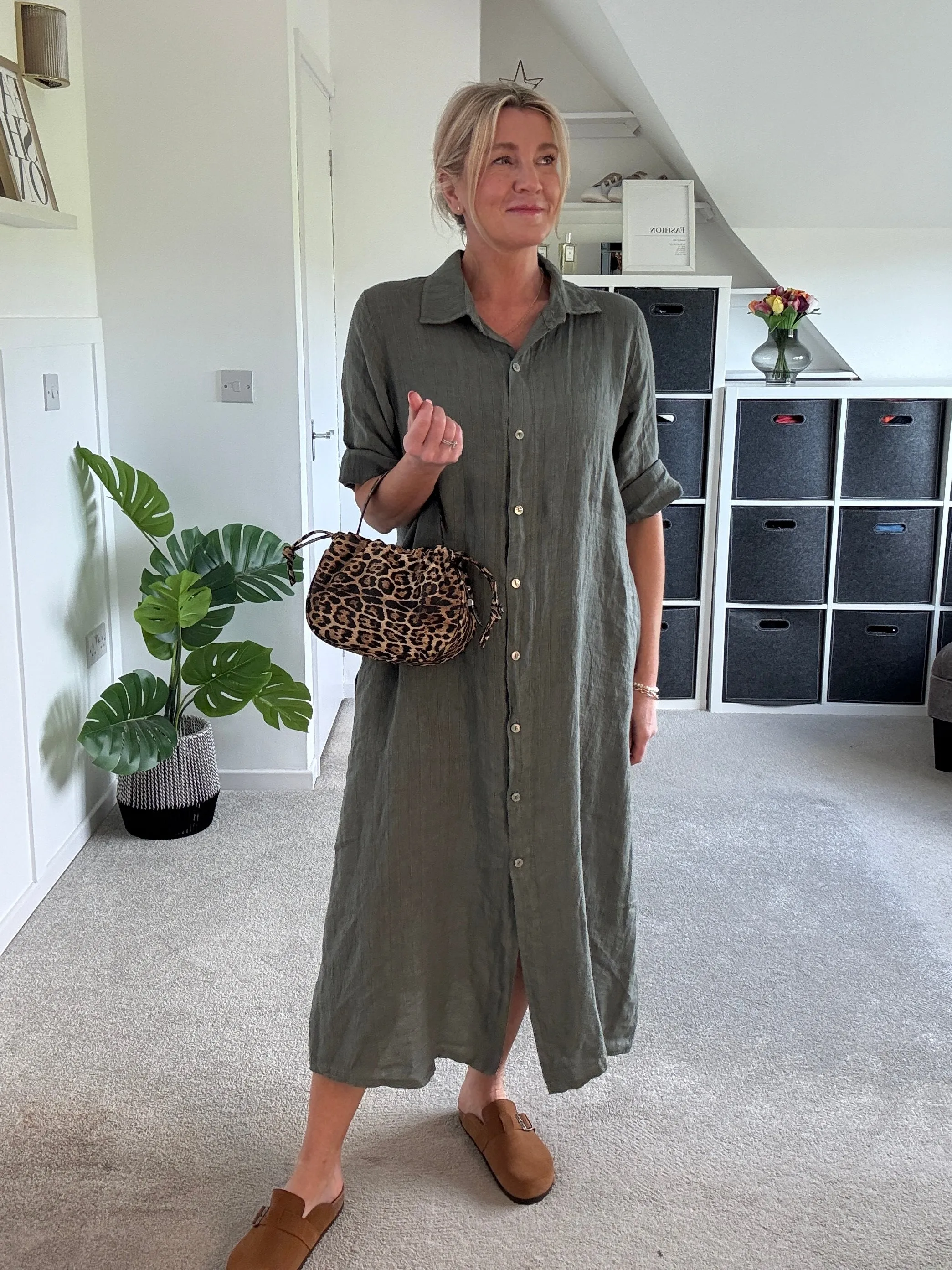 Black Linen Pocket Shirt Dress