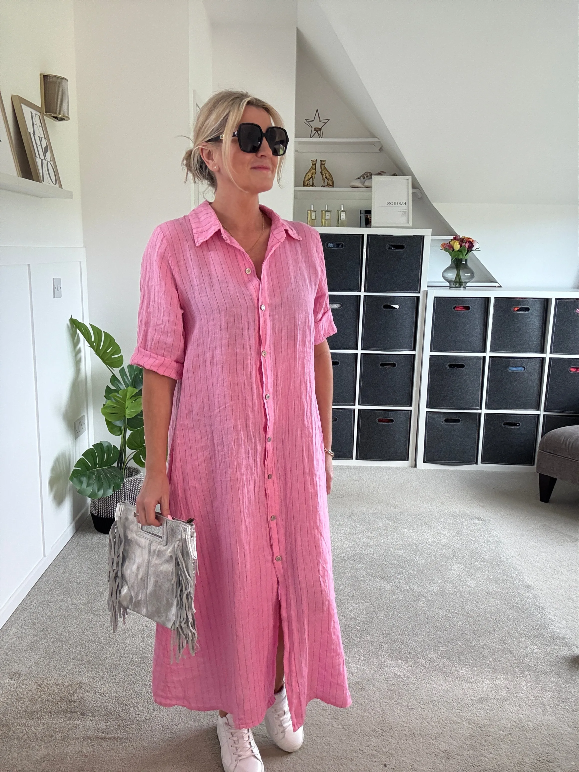 Black Linen Pocket Shirt Dress