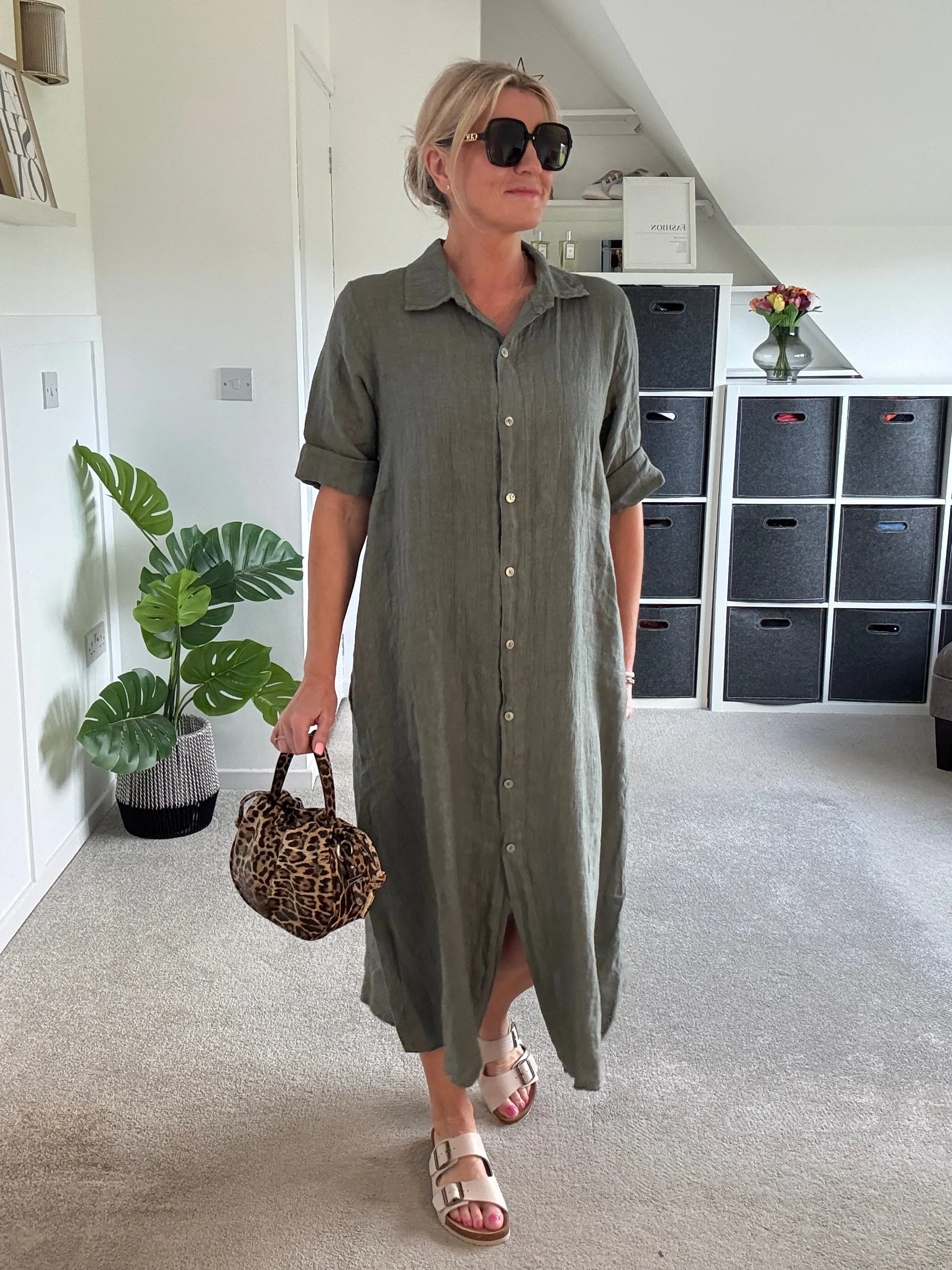 Black Linen Pocket Shirt Dress