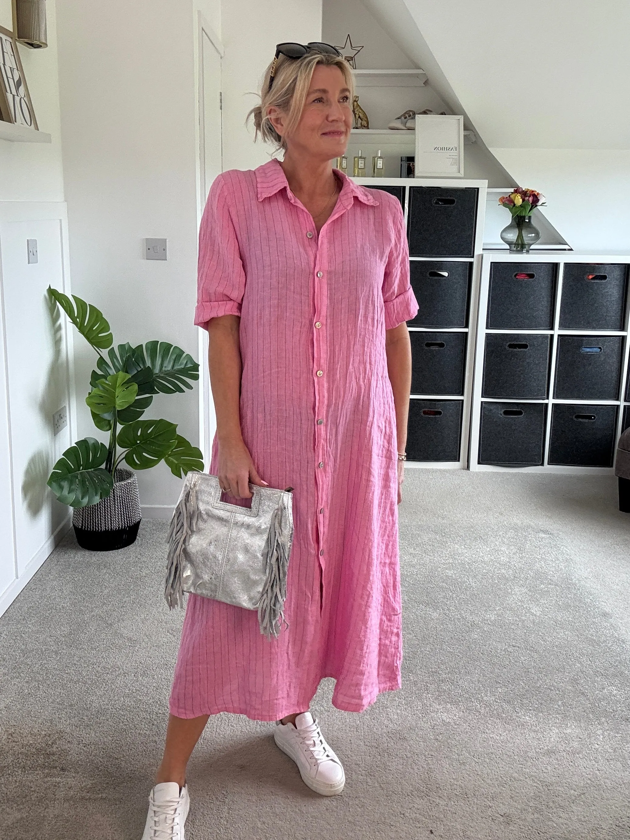 Black Linen Pocket Shirt Dress