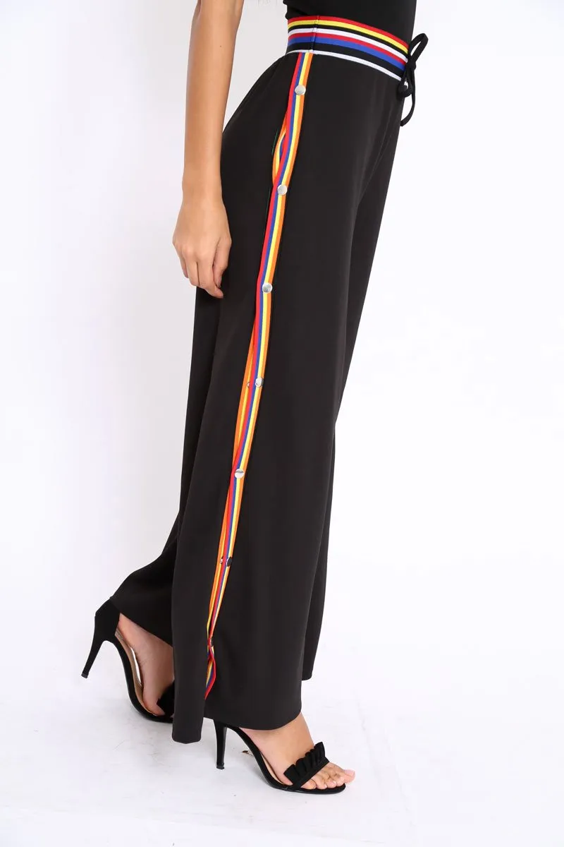 Black Popper Pants with Multi Stripe Trim - Kendria