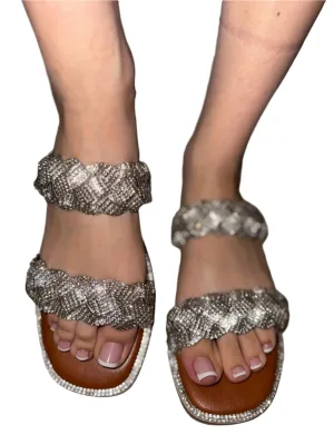 BRAIDED RHINESTONE SLIDE SANDAL AMITA-7