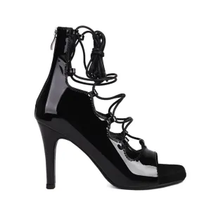 Bright Black Lace-Up Dance Boots