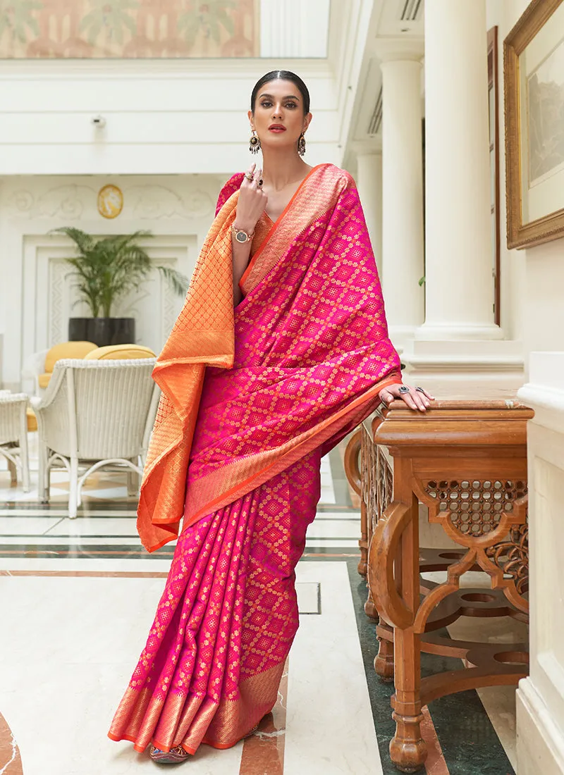 Bright Pink Patola Silk Saree