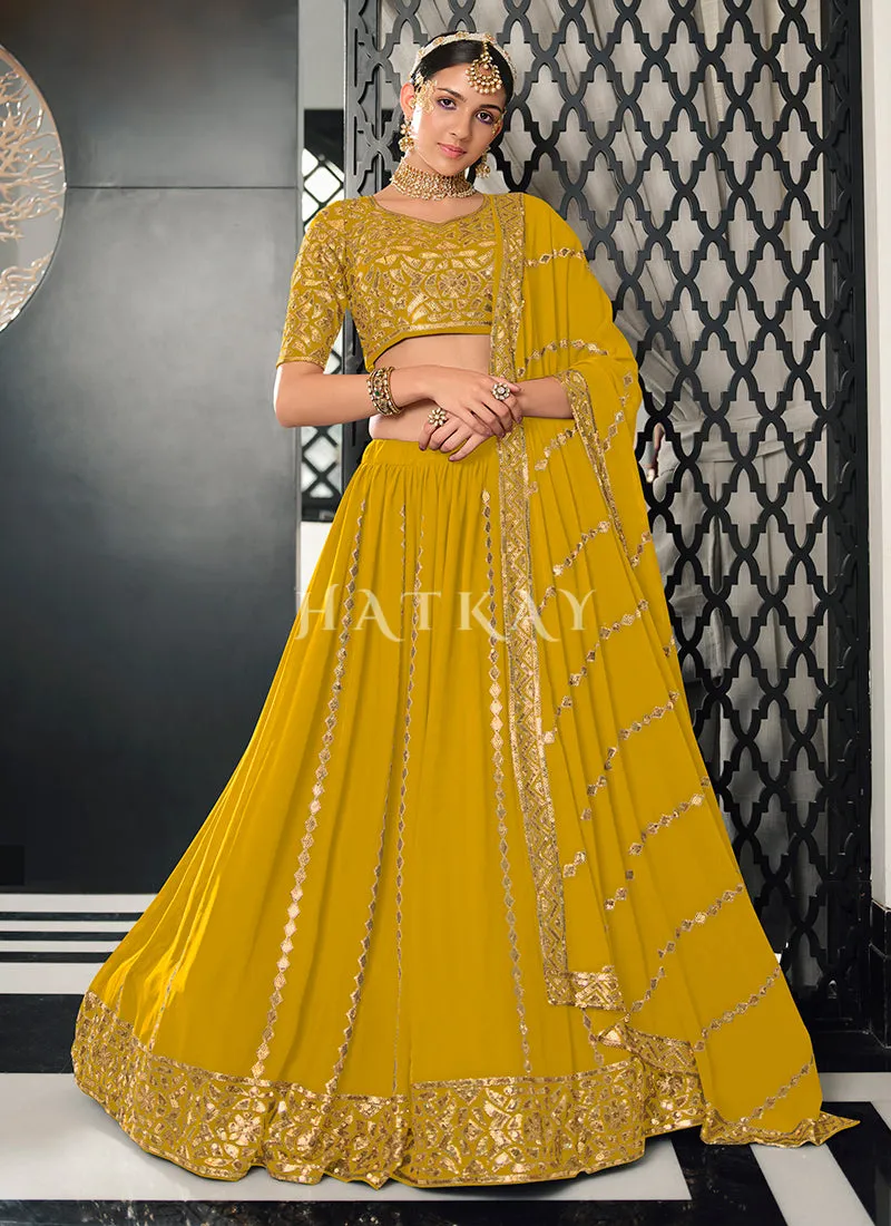 Bright Yellow Sequence Embroidered Wedding Lehenga Choli And Dupatta