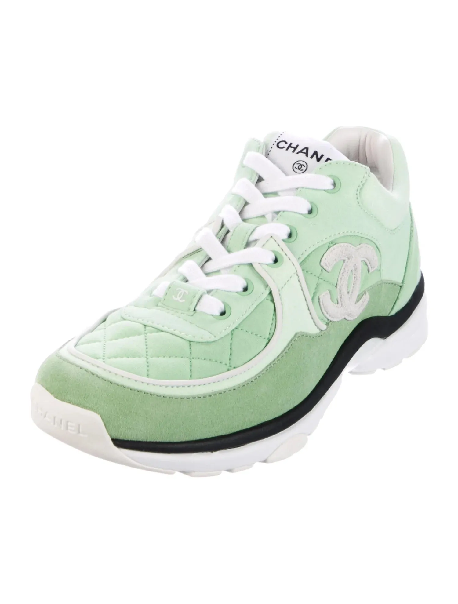CHANEL INTERLOCKING CC LOGO SUEDE MIXED FABRIC SNEAKERS