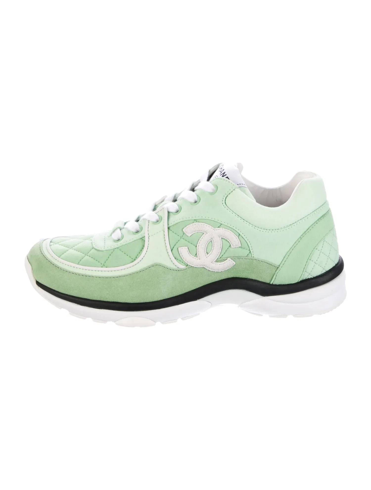 CHANEL INTERLOCKING CC LOGO SUEDE MIXED FABRIC SNEAKERS