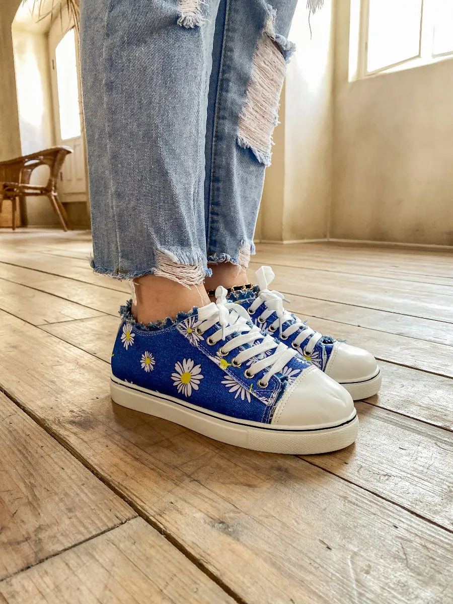 Chrysanthemum Ripped Trim Sneaker - Denim Blue