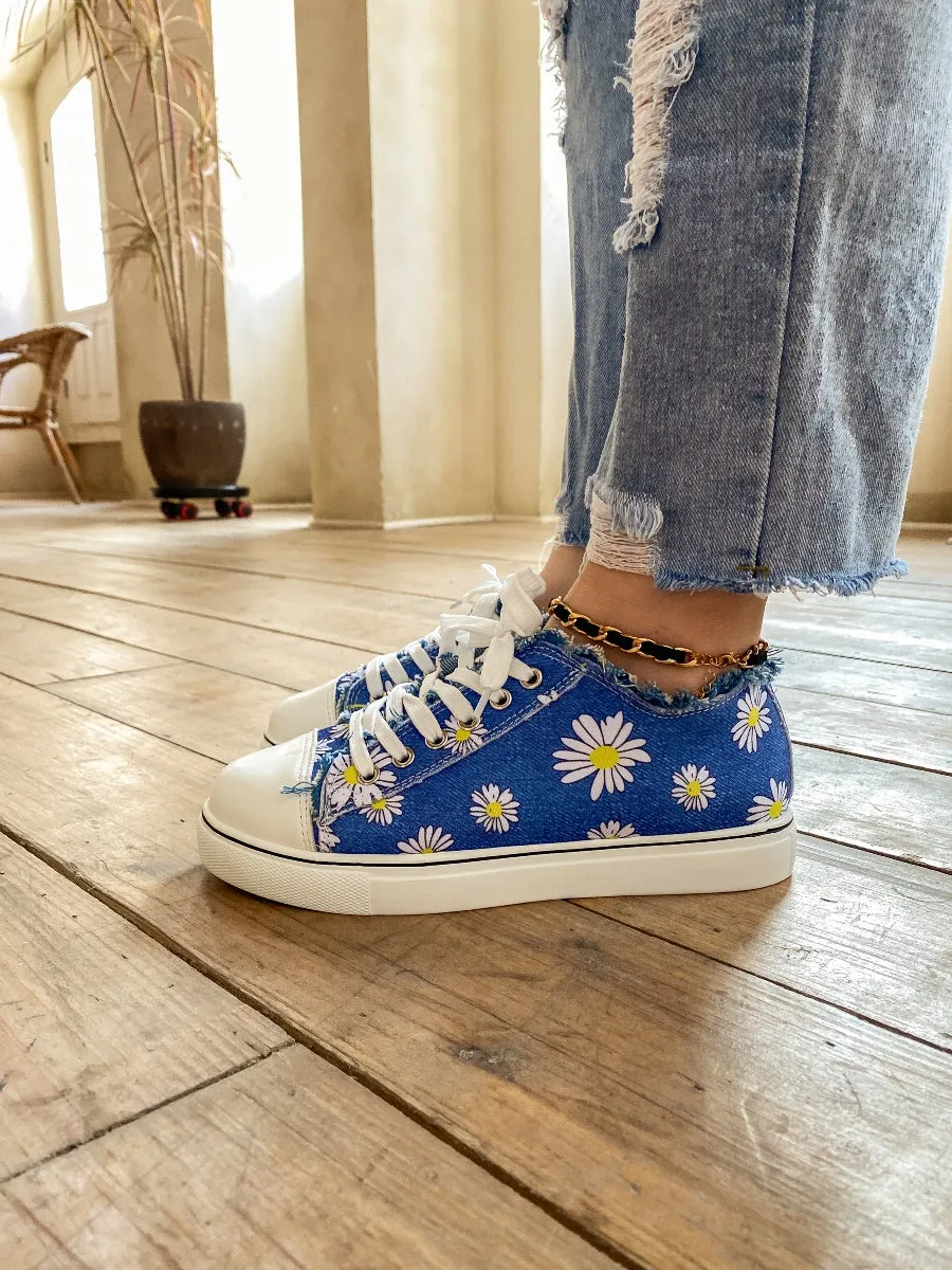 Chrysanthemum Ripped Trim Sneaker - Denim Blue