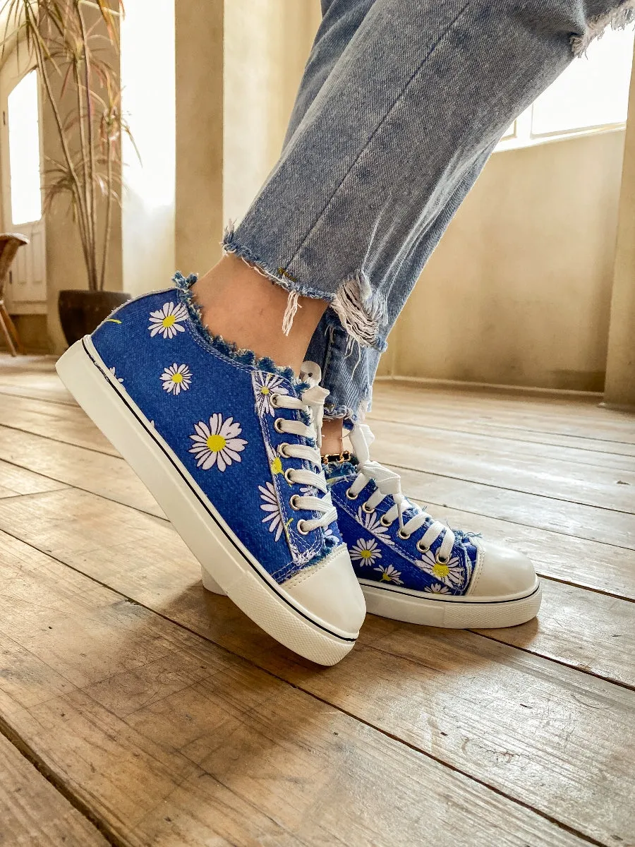 Chrysanthemum Ripped Trim Sneaker - Denim Blue