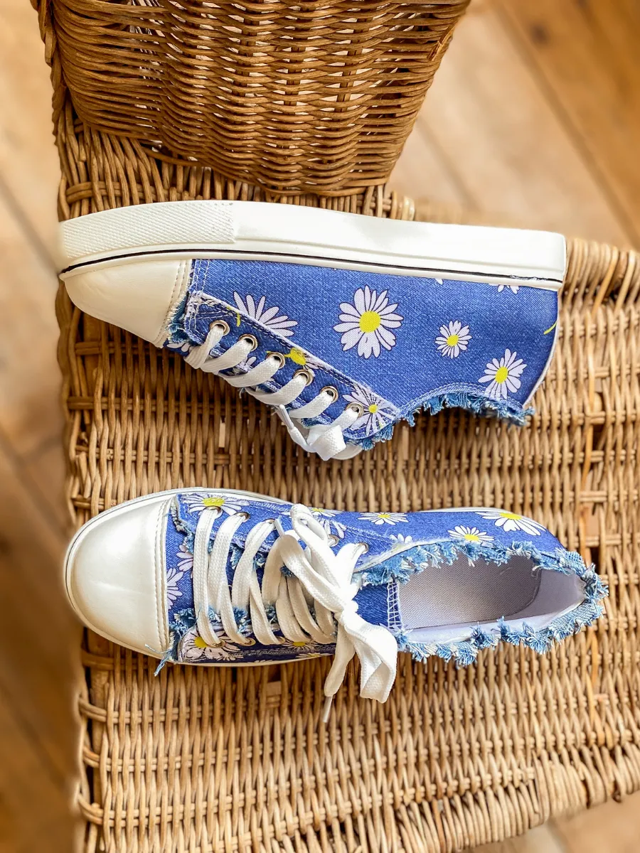 Chrysanthemum Ripped Trim Sneaker - Denim Blue