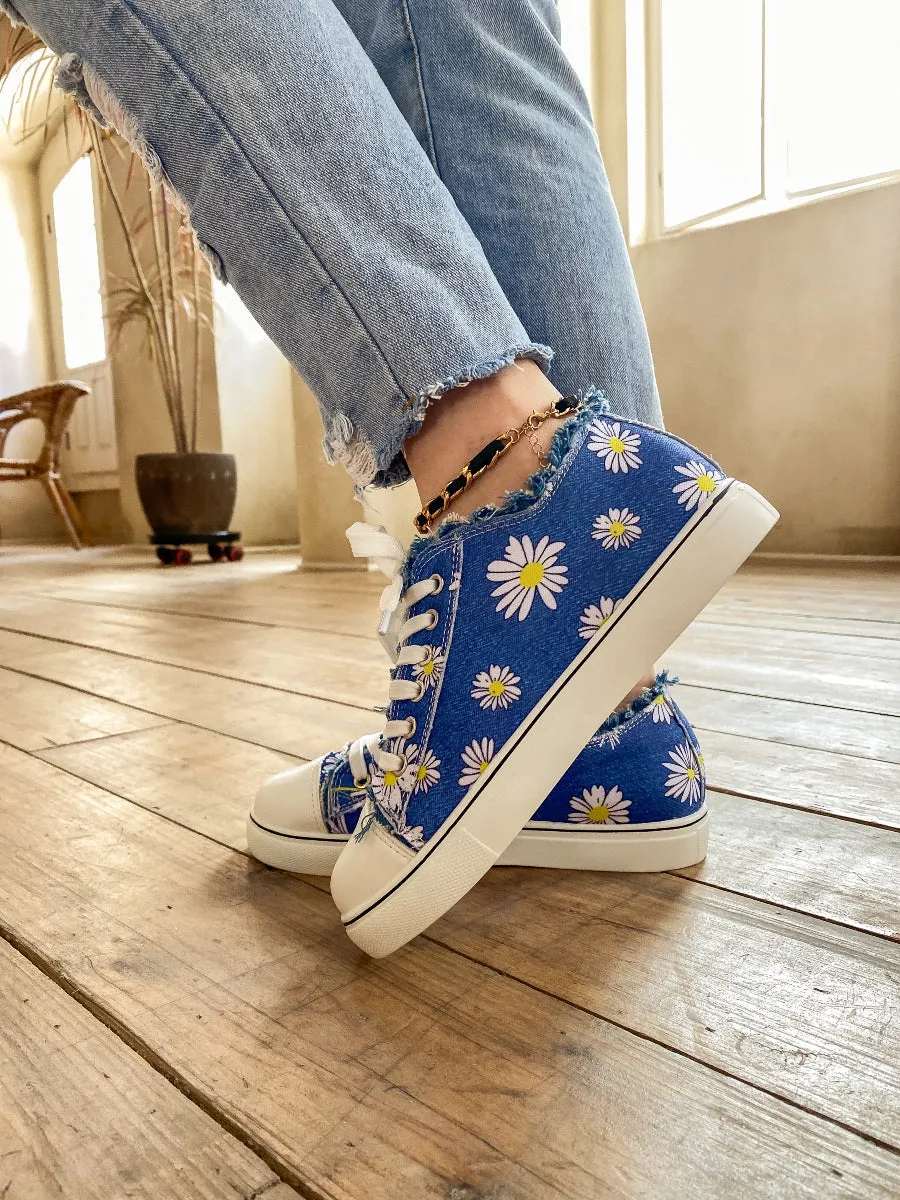 Chrysanthemum Ripped Trim Sneaker - Denim Blue