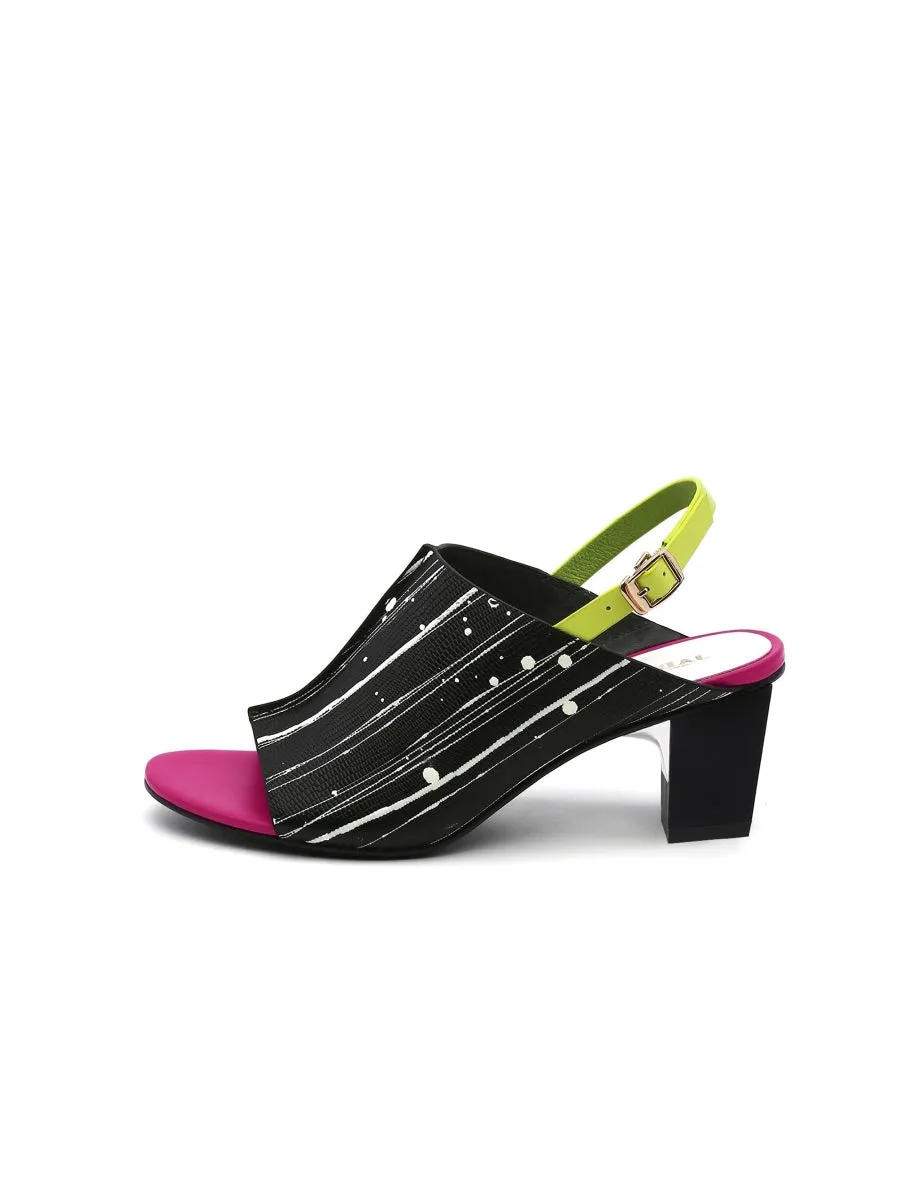 Chunky-Heel Leather Sandal - Black Pink