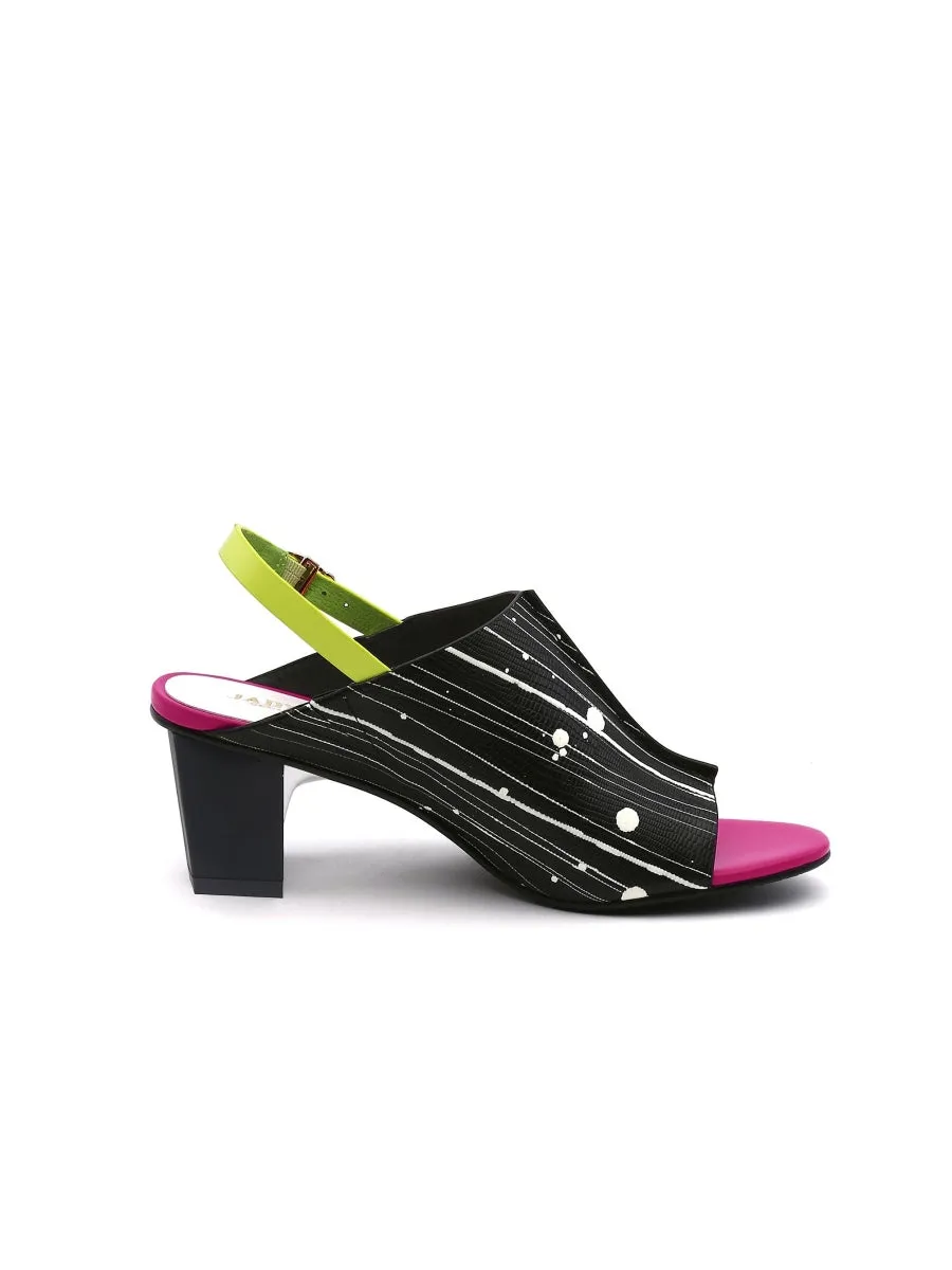 Chunky-Heel Leather Sandal - Black Pink