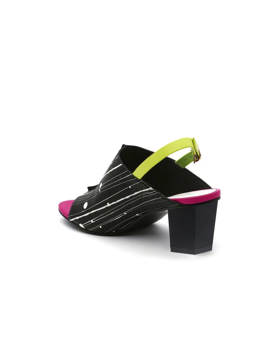 Chunky-Heel Leather Sandal - Black Pink