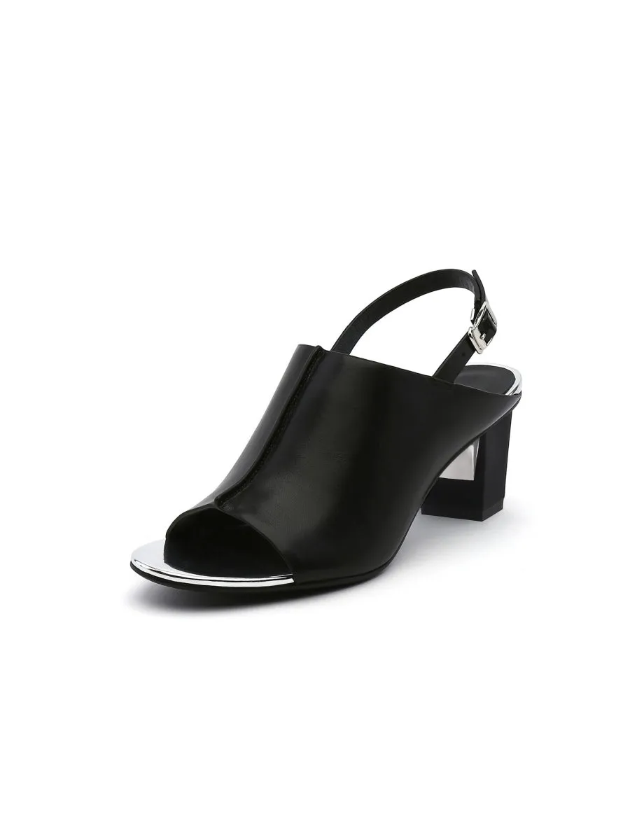 Chunky-Heel Leather Sandal - Black