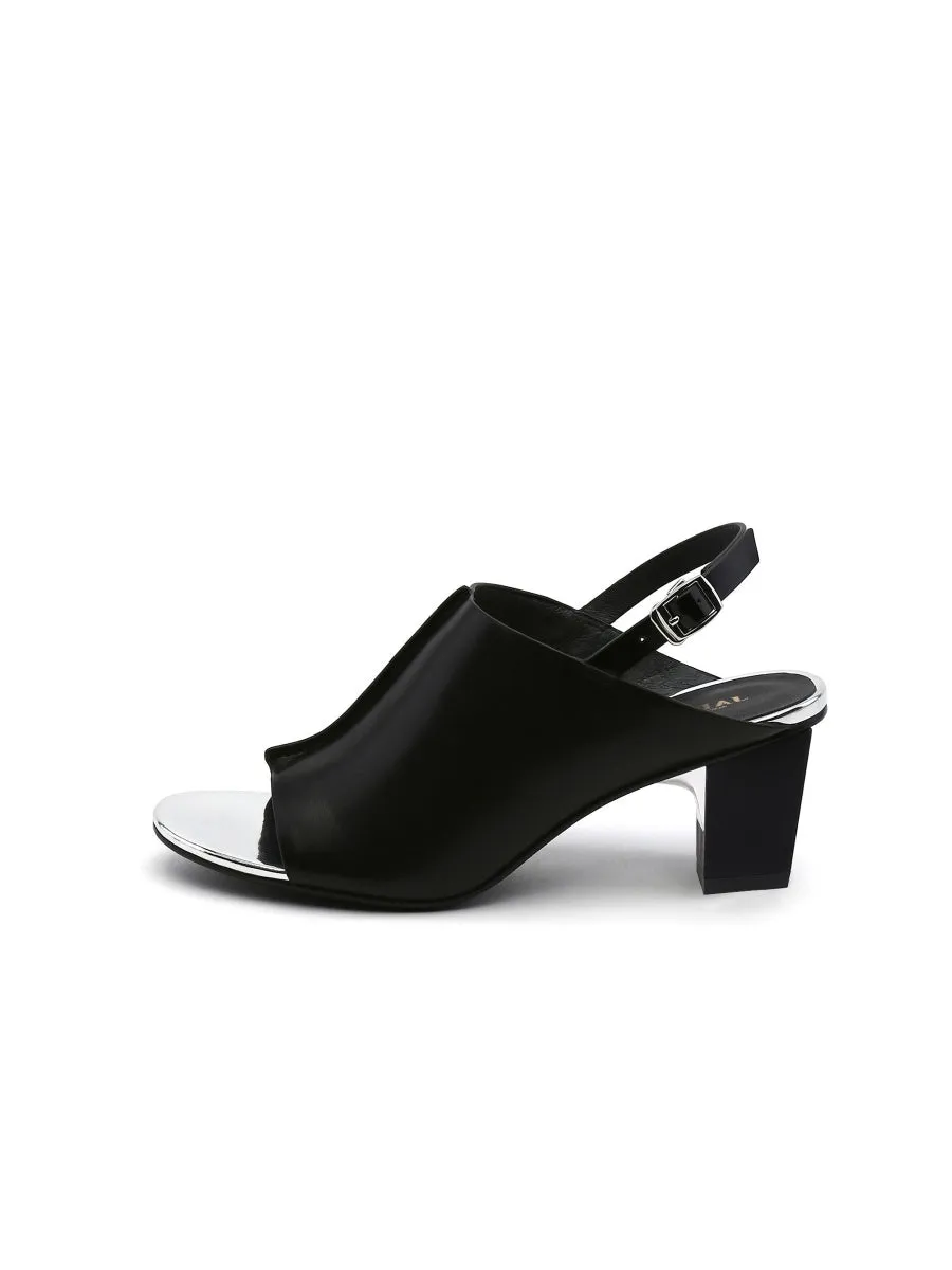 Chunky-Heel Leather Sandal - Black