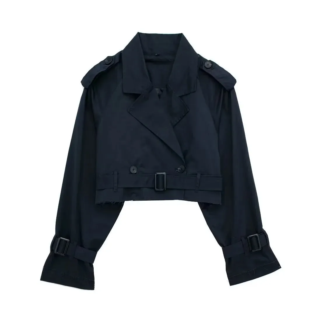 Cropped Trench Coat with Belted Waist