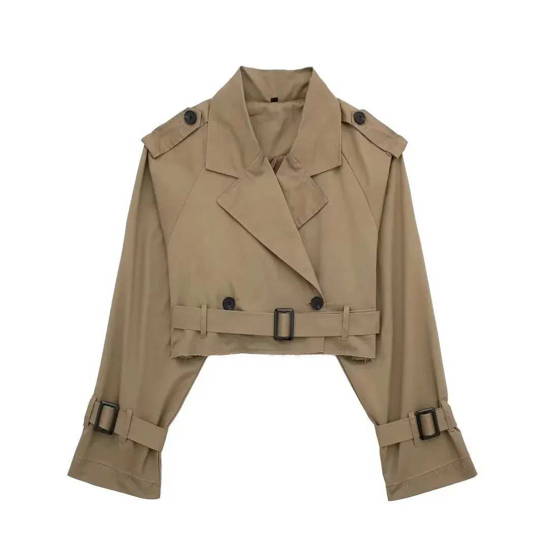 Cropped Trench Coat with Belted Waist