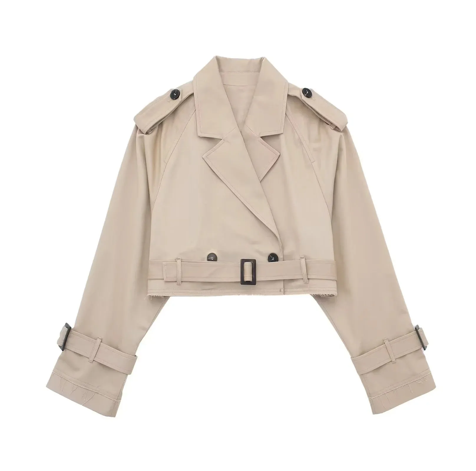 Cropped Trench Coat with Belted Waist